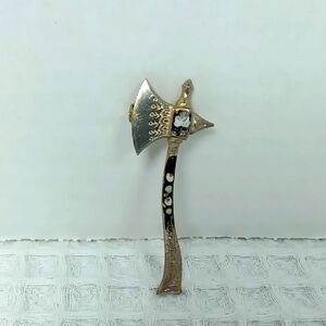 Vintage Enamel Silver Tone Ax Pin/Brooch Floral